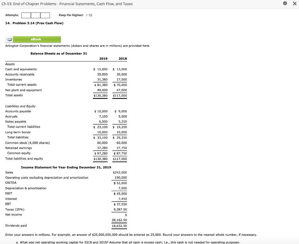 Ch 03: End-of-Chapter Problems - Financial Statements, Cash Flow, and Taxes