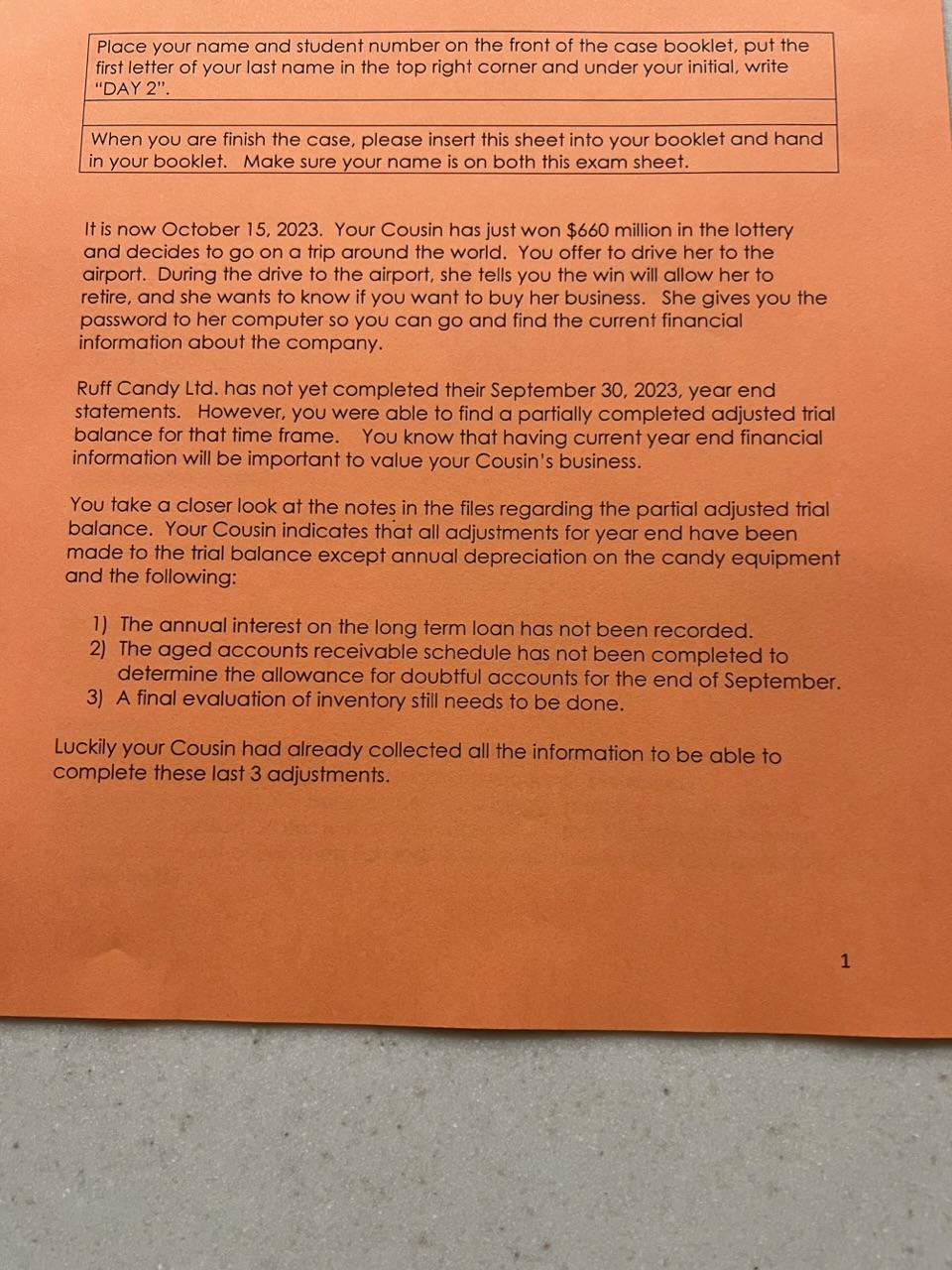 please do number 1 It is now October 15, 2023. Your