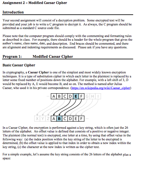  Assignment 2 - Modified Caesar Cipher Introduction Your second assignment will