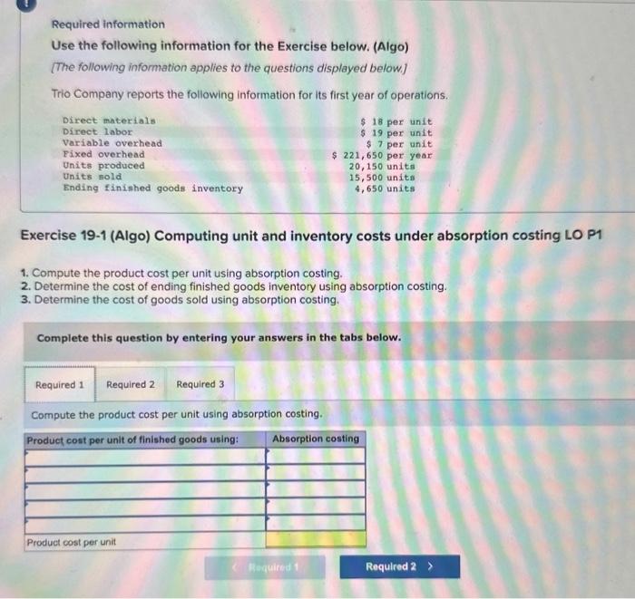 [The following information applies to the questions displayed below] Trio Company reports