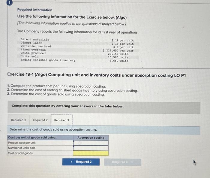 the following information for its first year of operations. Exercise 19-1 (Algo)