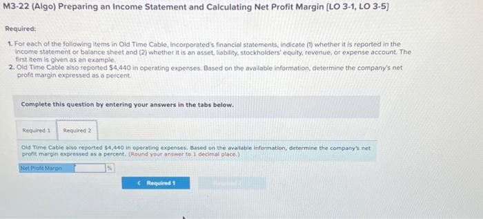  need help with the net profit margin M3-22 (Algo) Preparing an