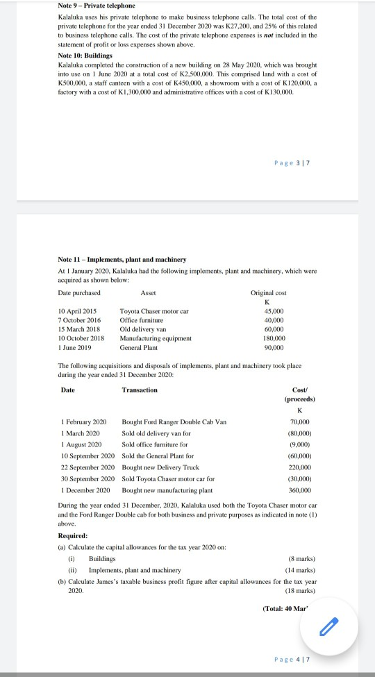 please advise. Thank you QUESTION ONE Kalaluka, a Zambian resident individual, runs