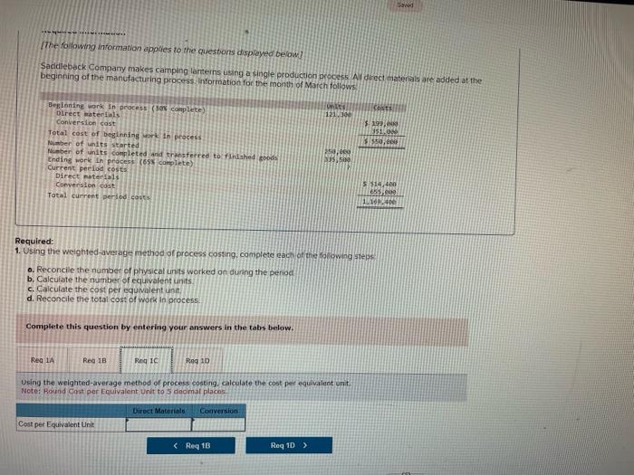 for the month of March follows: The following information appiles to the