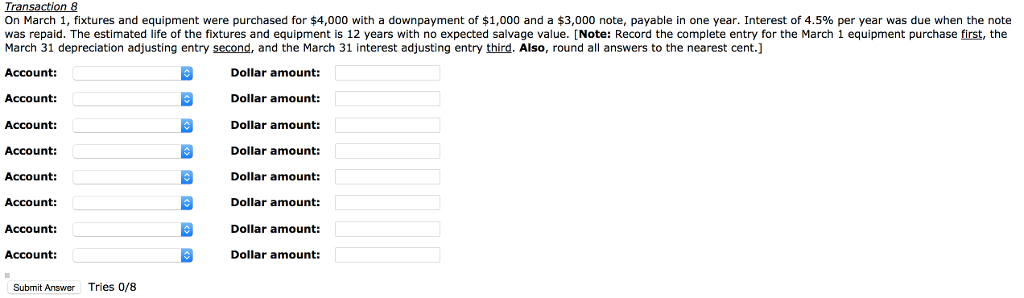 RECEIVE CREDIT 1. After each transaction description, there are several "Account" submission