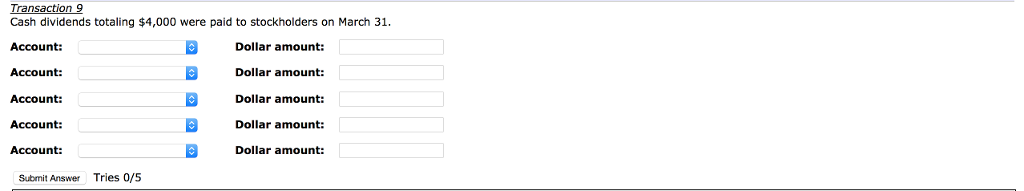 boxes and corresponding "Amount" submission boxes. To indicate the accounts that you