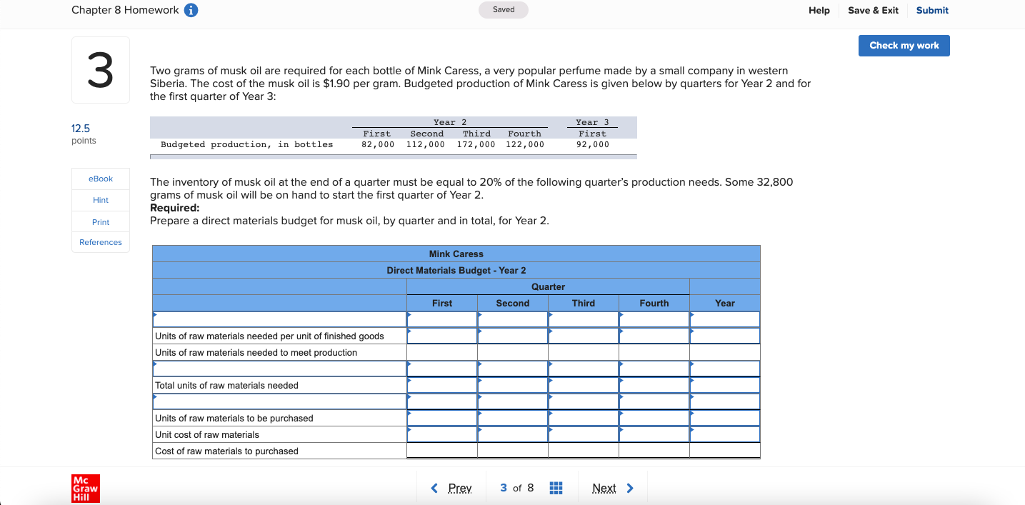  Chapter 8 Homework Saved Help Save & Exit Submit Check my