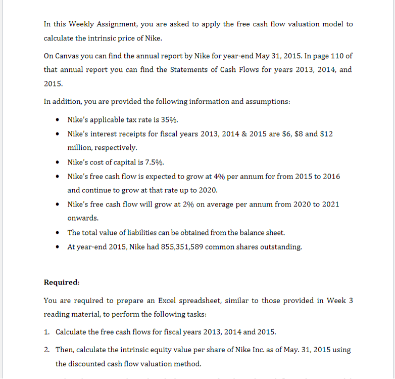  In this Weekly Assignment, you are asked to apply the free