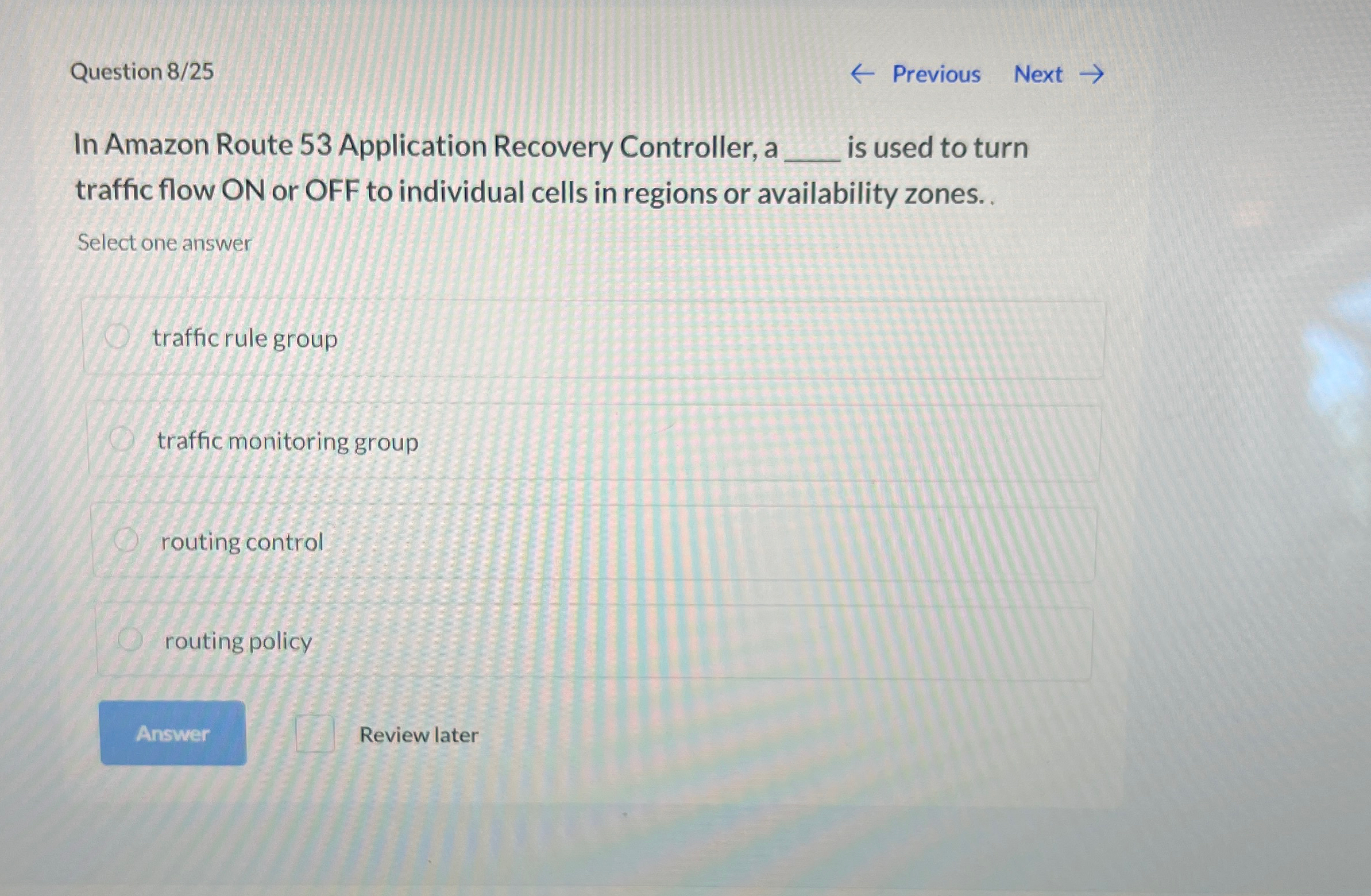  Question 825 Previous Next In Amazon Route 53 Application Recovery Controller,