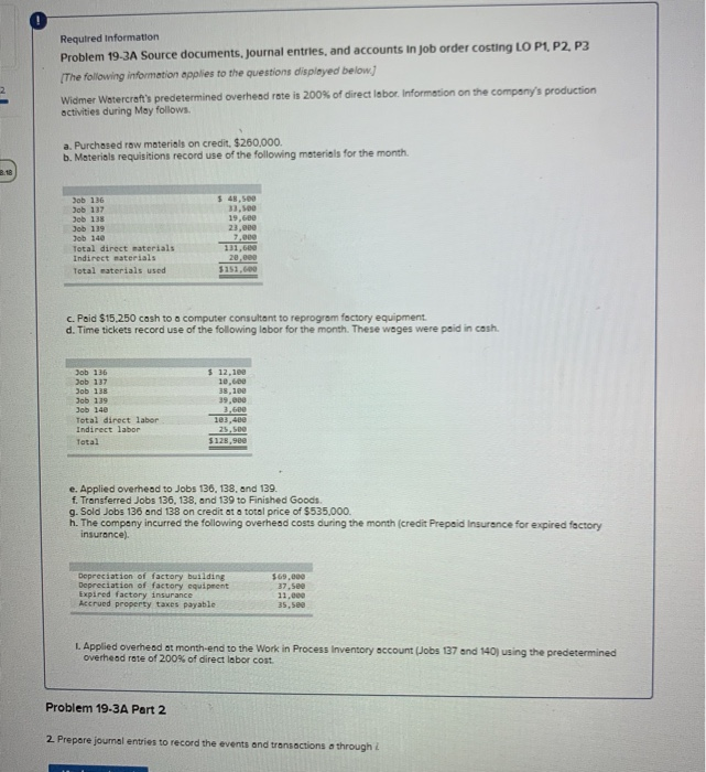 documents. Journal entries, and accounts in Job order costing LO P1, P2,
