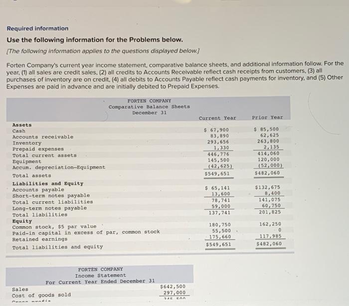  Required information Use the following information for the Problems below. (The