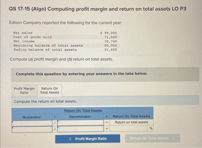LO P3 Edison Company reported the following for the current year: Compute