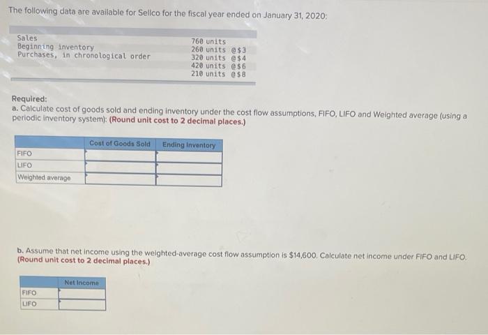 Please Help!! The following data are available for Sellco for the fiscal