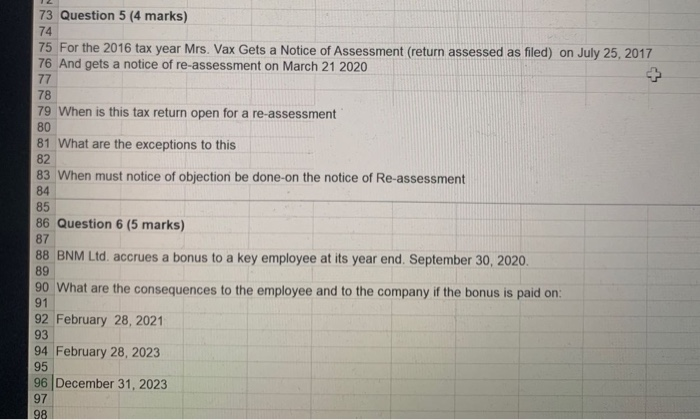  73 Question 5 (4 marks) 75 For the 2016 tax year