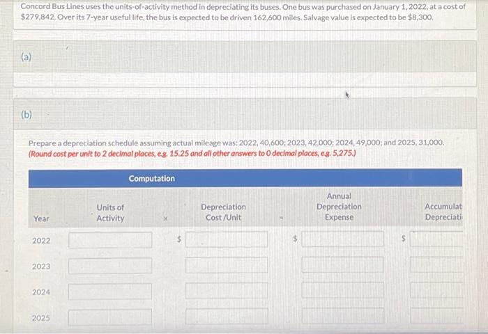 One bus was purchased on January 1, 2022, at a cost of