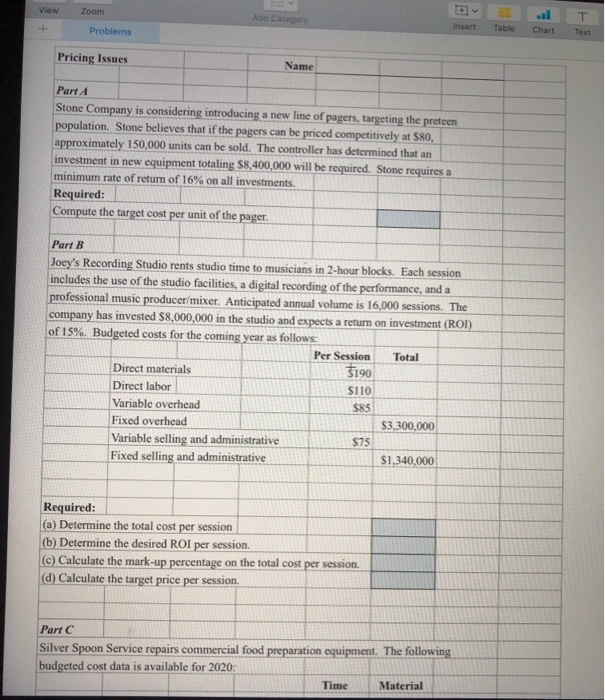  View Zoom Add Category T + Insert Problems Table Chart Text