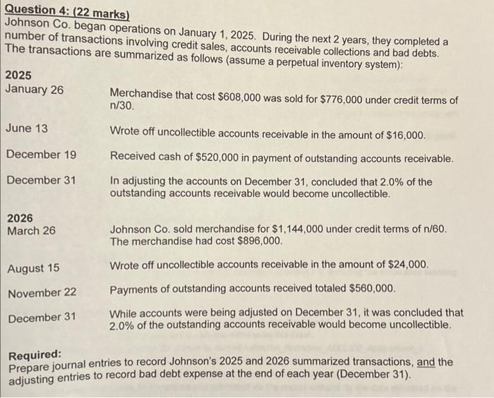  Question 4: (22 marks) Johnson Co. began operations on January 1,