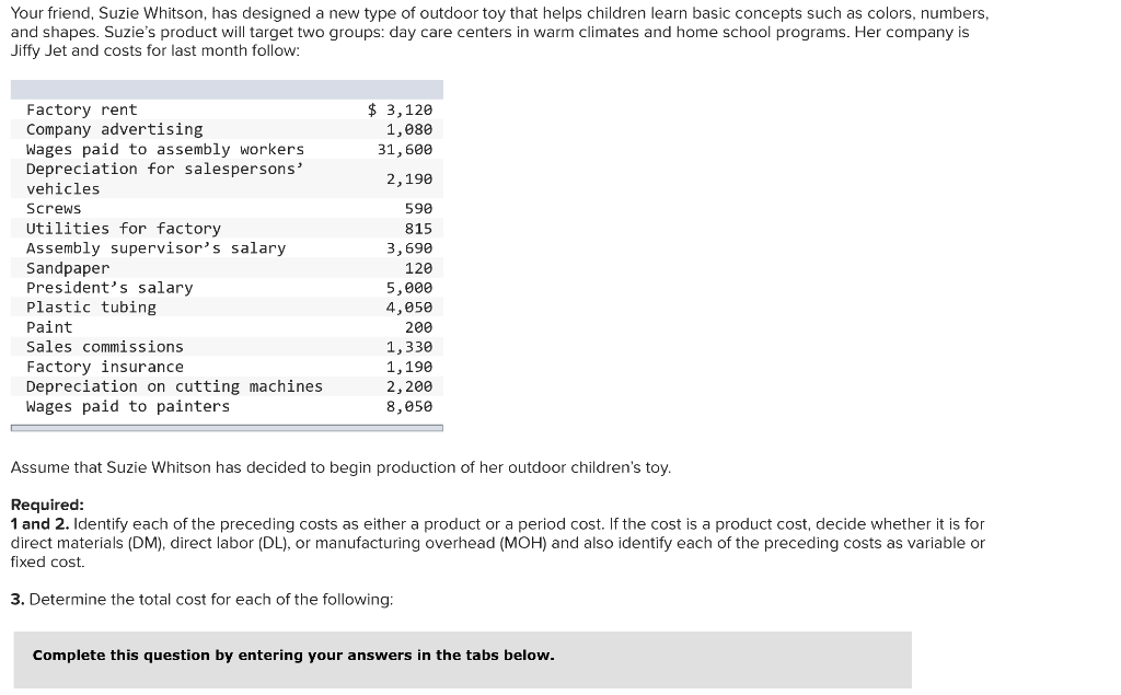 Req 3 a. Direct Materials b. Direct Labor c. Manufacturing Overhead