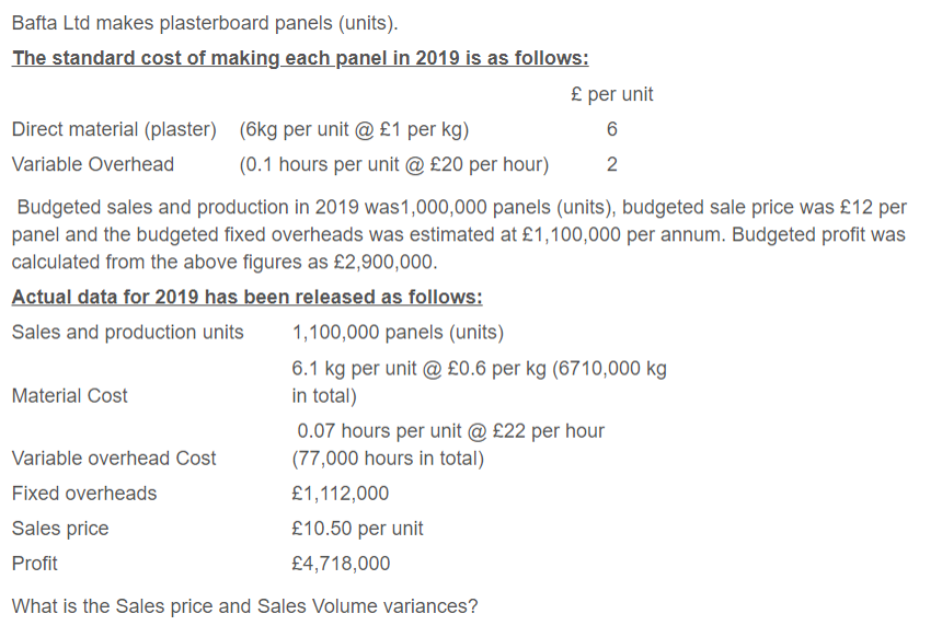 multiple choice question, choose only one answer ----------------------------------------------------------------------- Bafta Ltd makes plasterboard