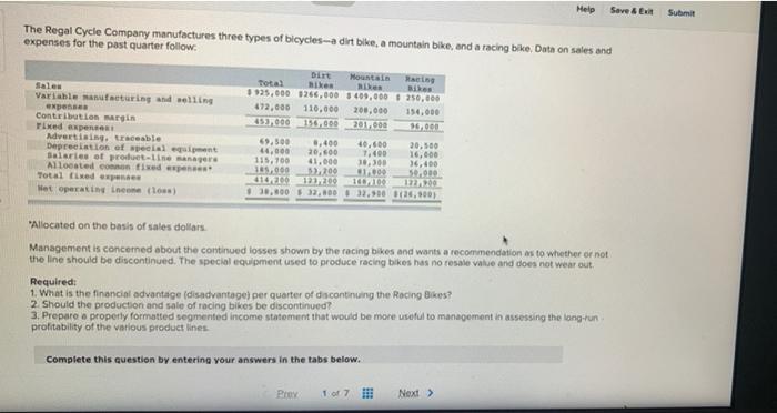  Help Save & E Submit The Regal Cycle Company manufactures three