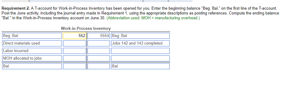 Requirement 2. A T-account for Work-in-Process Inventory has been opened for