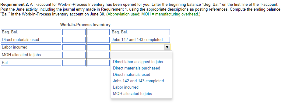 balance "Bal." in the Work-in-Process Inventory account on June 30. (Abbreviation used: