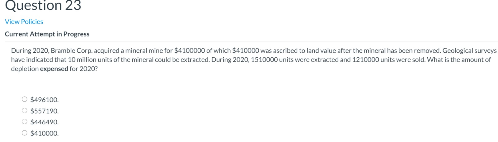 Question 23 View Policies Current Attempt in Progress During 2020, Bramble