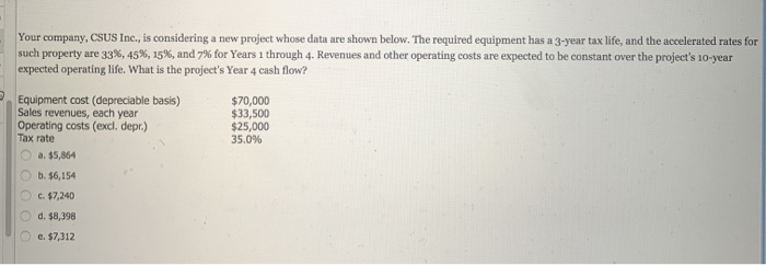  Your company, CSUS Inc., is considering a new project whose data