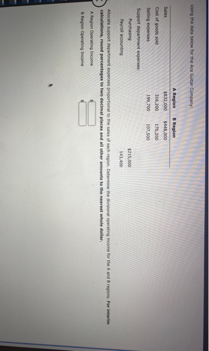  Using the data below for the Ace Guitar Company: A Region