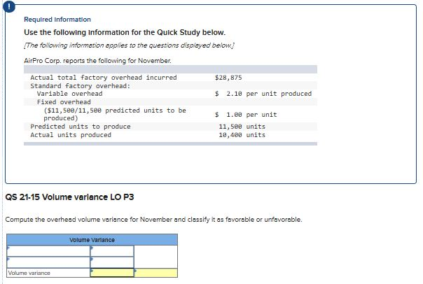 Required Information Use the following Information for the Quick Study below.