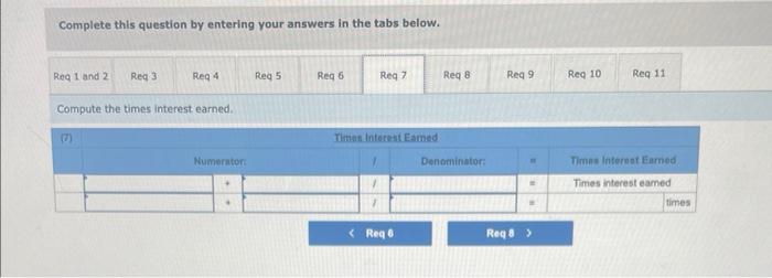 ratio, (7) times interest earned, (8) profit margin ratio, (9) total asset