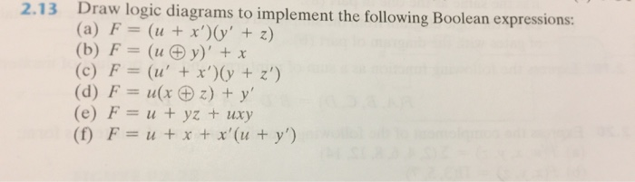  c) d) e) f) 2.13 Draw logic diagrams to implement the