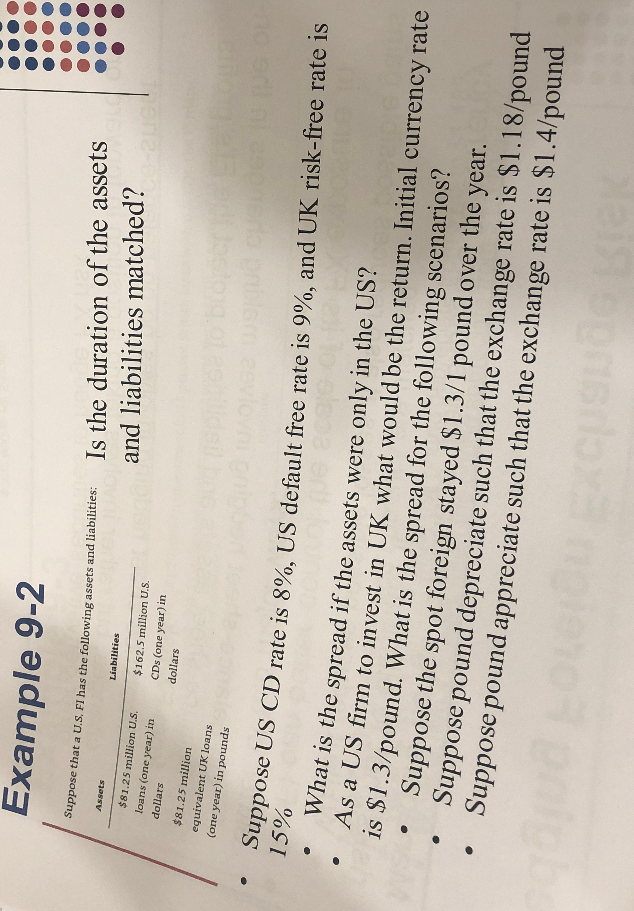  Example 9-2 Suppose that a U.S. FI has the following assets
