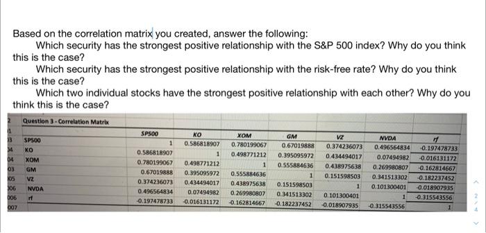  Based on the correlation matrix you created, answer the following: Which