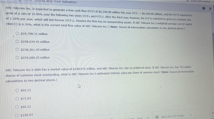  and their Valuation ABC Telecom Inc. is expected to generate a