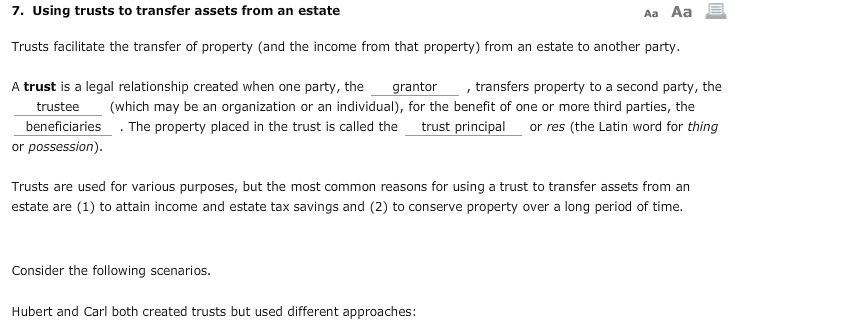 7. Using trusts to transfer assets from an estate Aa Aa