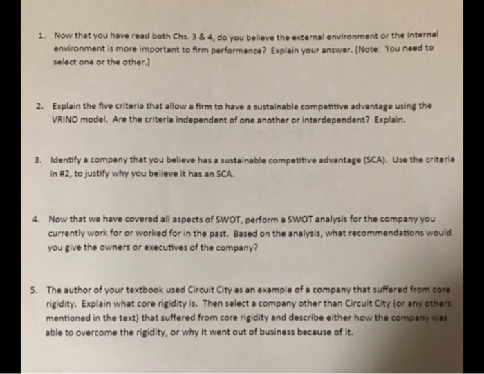 Ch. 4 Internal Analysis 1. Now that you have read both Chs.