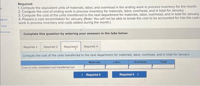 units and transferred them to the next department. The cost of beginning