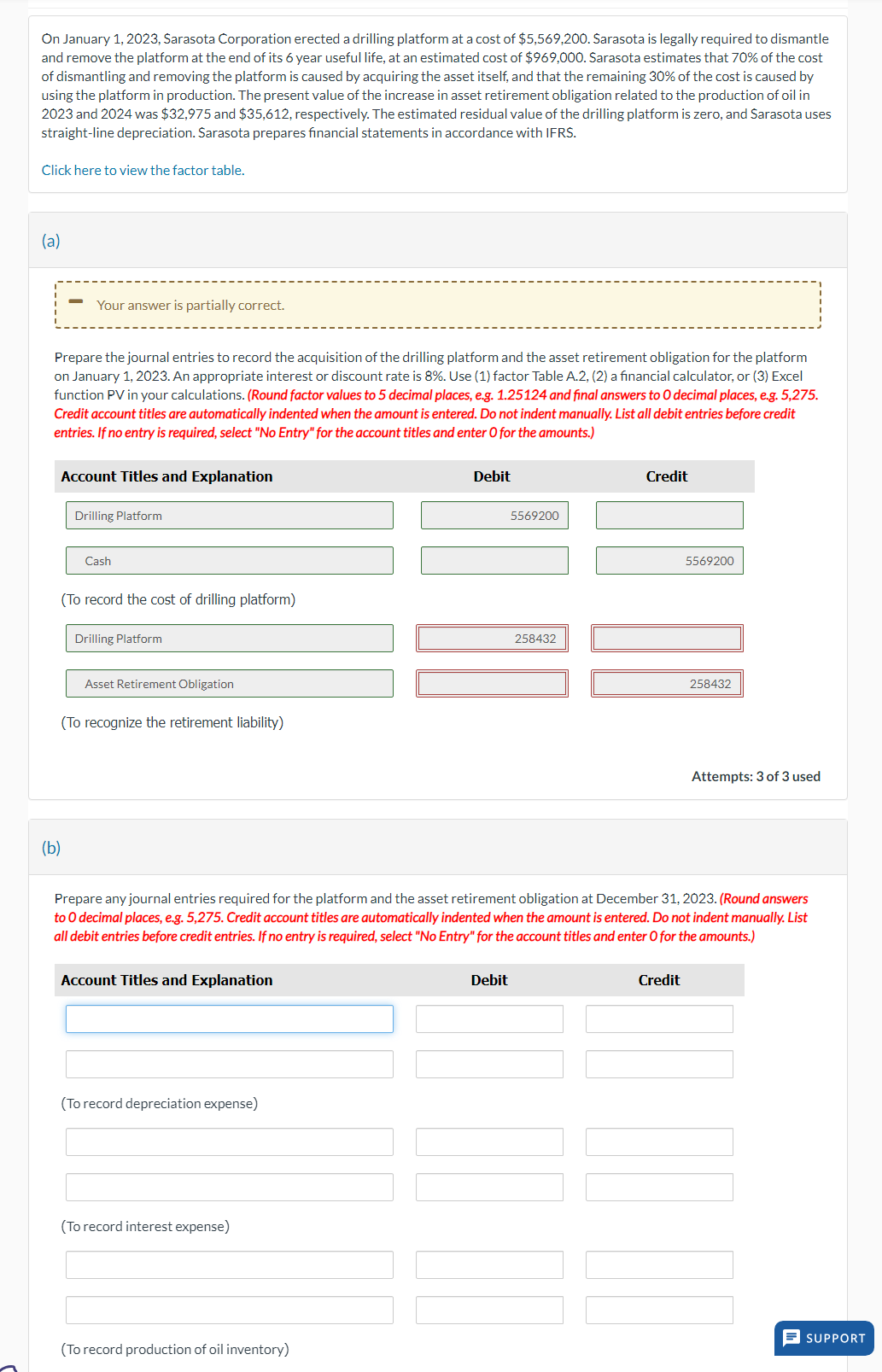  On January 1,2023, Sarasota Corporation erected a drilling platform at a