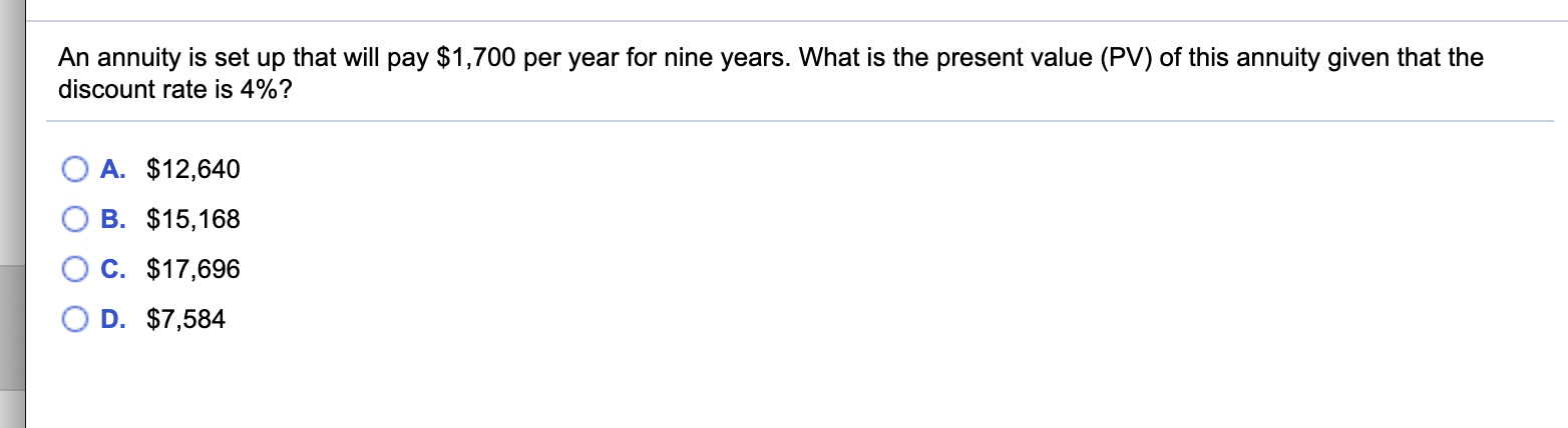  An annuity is set up that will pay $1,700 per year