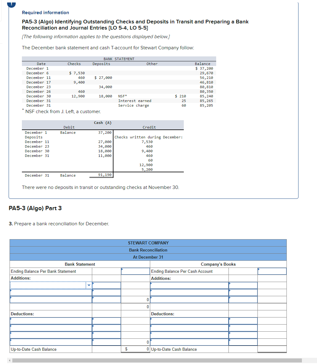  Required information PA5-3(Algo) Identifying Outstanding Checks and Deposits in Transit and