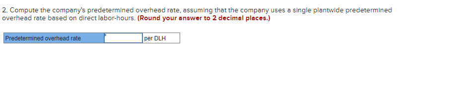 2. Compute the company's predetermined overhead rate, assuming that the company