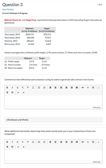  Question 3 15 View Policies Current Attempt in Progress Walmart Stores