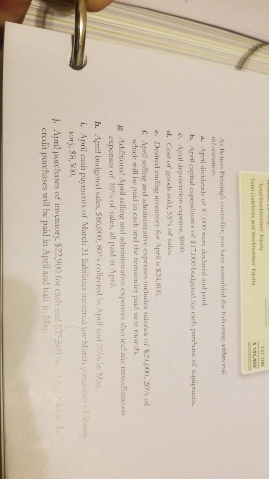 comprehe Completing a comprehensive budgeting problem-merchandising company Belton Printing Company of Baltimore