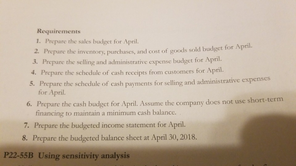 statement for the month of April 2018 and a balance sheet at