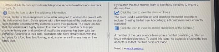  Graph/chart Data table Requirement 1. Using the pruned treo. classify each