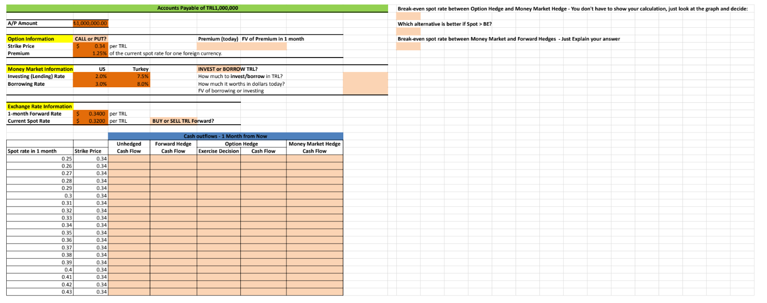  Fill in the orange colored cells 