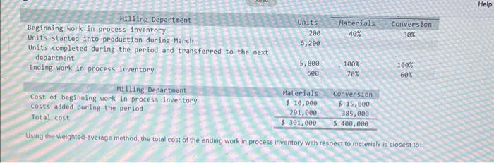  Using the weighted-average method, the total cost of the ending work