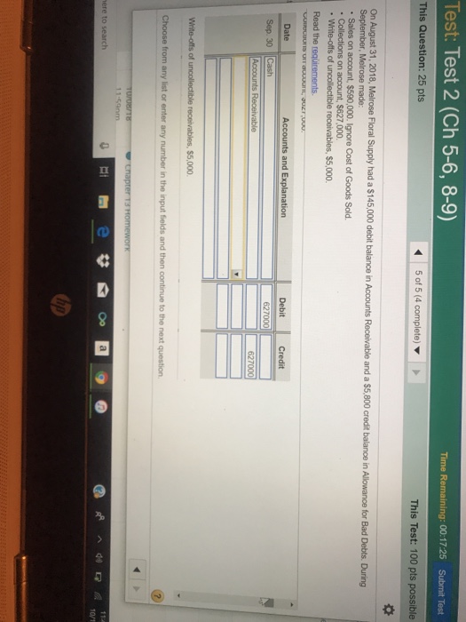  Test: Test 2 (Ch 5-6, 8-9) Time Remaining: 00:17:25 Submit Test