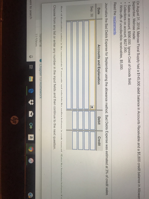 pts possible On August 31, 2018, Melrose Floral Supply had a $145,000